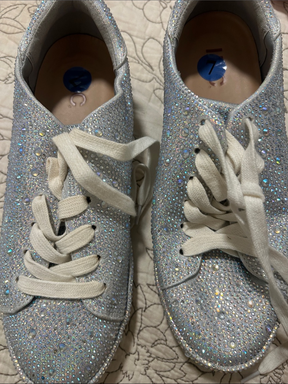 Sparkling Crystal Lace-Up Sneakers - White Glitter